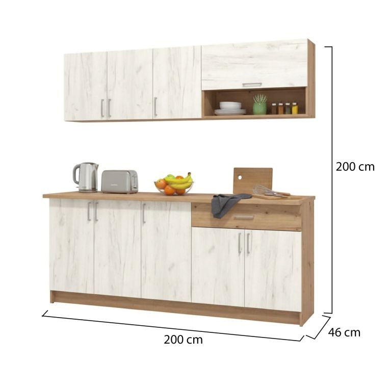 Cucina Bianco Larice Marrone Rovere Con cassetto, Elettrodomestici non inclusi, 9 Ante - Surano
