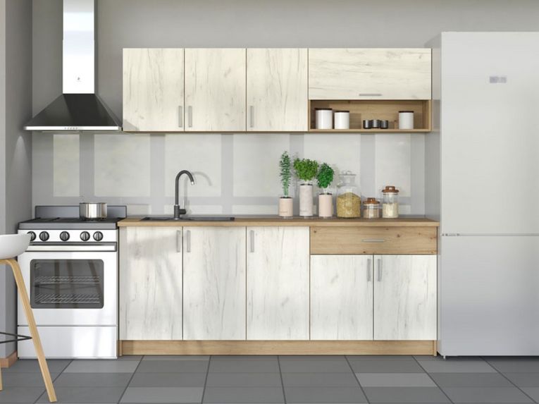 Cucina Bianco Larice Marrone Rovere Con cassetto, Elettrodomestici non inclusi, 9 Ante - Surano