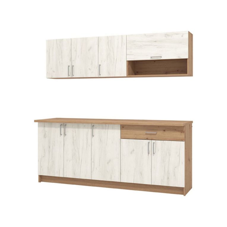 Cucina Bianco Larice Marrone Rovere Con cassetto, Elettrodomestici non inclusi, 9 Ante - Surano