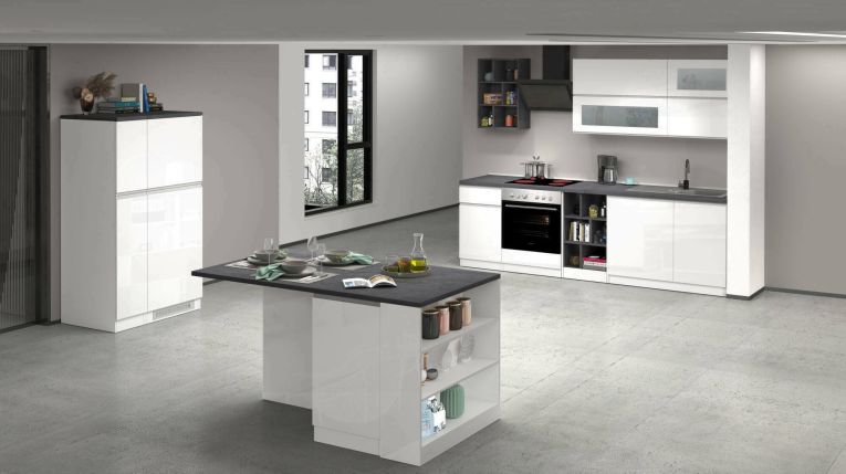 Cucina Bianco Lucido Grigio Ardesia 29 Ripiani 3 Cassetti, 32 Vani Made in Italy - Balme