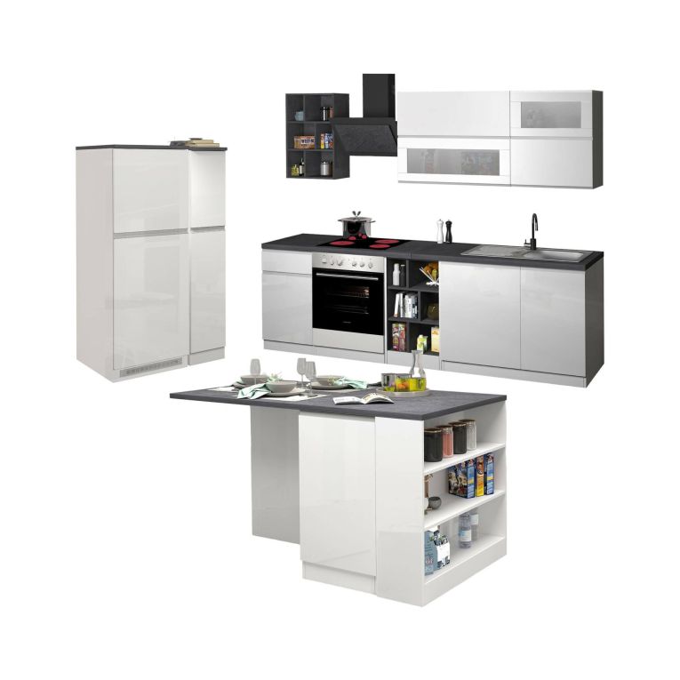 Cucina Bianco Lucido Grigio Ardesia 29 Ripiani 3 Cassetti, 32 Vani Made in Italy - Balme