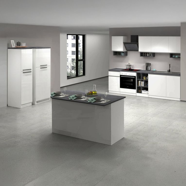 Cucina Bianco Lucido Grigio Ardesia Componibile Con cassetti, Elettrodomestici non inclusi, Made in Italy - Balme