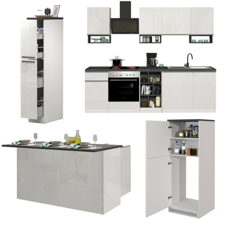 Cucina Bianco Lucido Grigio Ardesia Componibile Con cassetti, Elettrodomestici non inclusi, Made in Italy - Balme