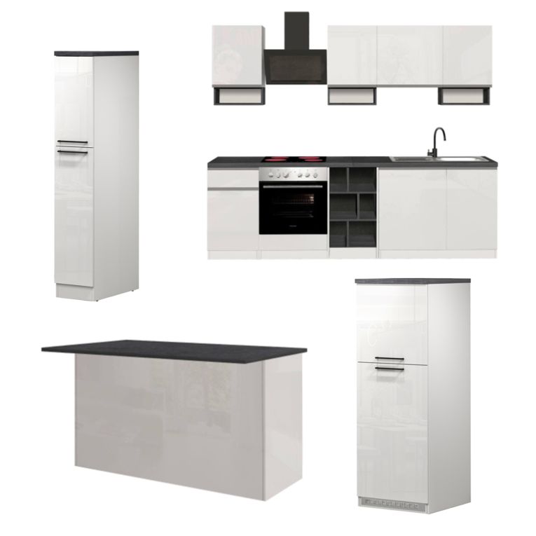 Cucina Bianco Lucido Grigio Ardesia Componibile Con cassetti, Elettrodomestici non inclusi, Made in Italy - Balme