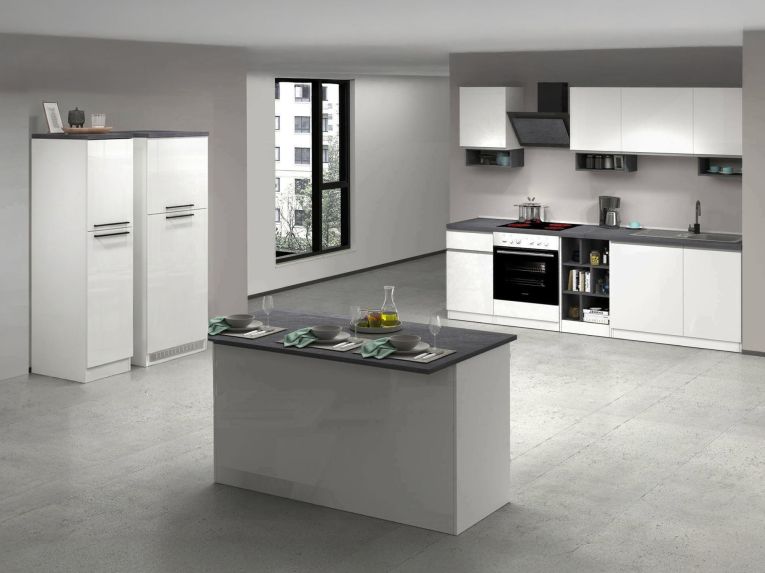 Cucina Bianco Lucido Grigio Ardesia Componibile Con cassetti, Elettrodomestici non inclusi, Made in Italy - Balme