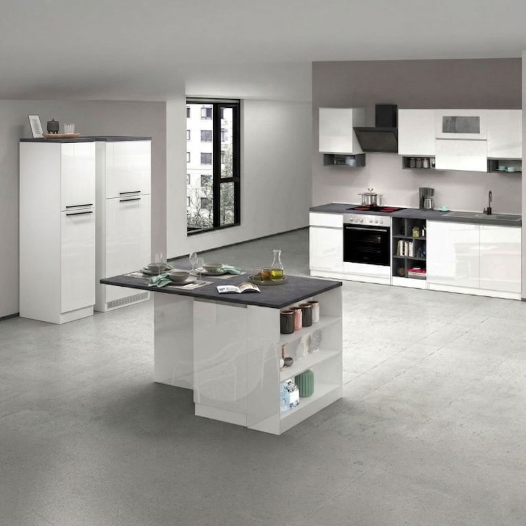 Cucina Bianco Lucido Grigio Ardesia Composizione Con cassetti, Elettrodomestici non inclusi, Made in Italy - Balme