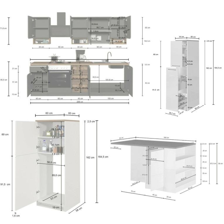 Cucina Bianco Lucido Grigio Ardesia Composizione Con cassetti, Elettrodomestici non inclusi, Made in Italy - Balme