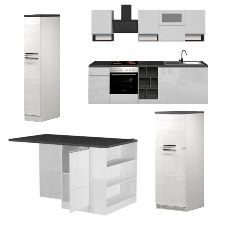 Cucina Bianco Lucido Grigio Ardesia Composizione Con cassetti, Elettrodomestici non inclusi, Made in Italy - Balme