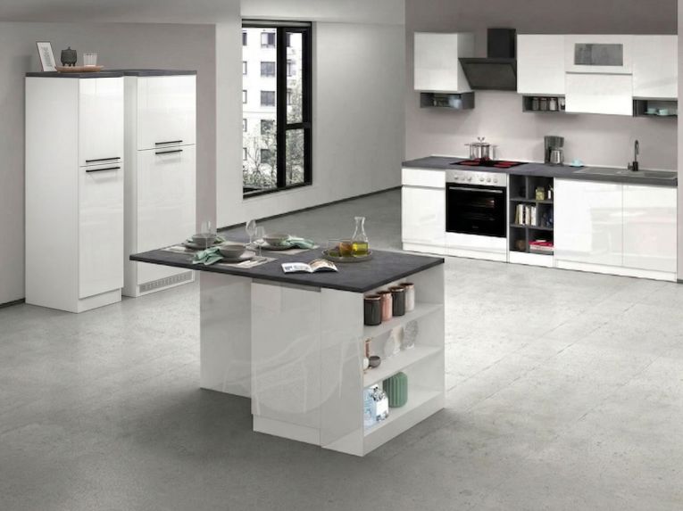 Cucina Bianco Lucido Grigio Ardesia Composizione Con cassetti, Elettrodomestici non inclusi, Made in Italy - Balme