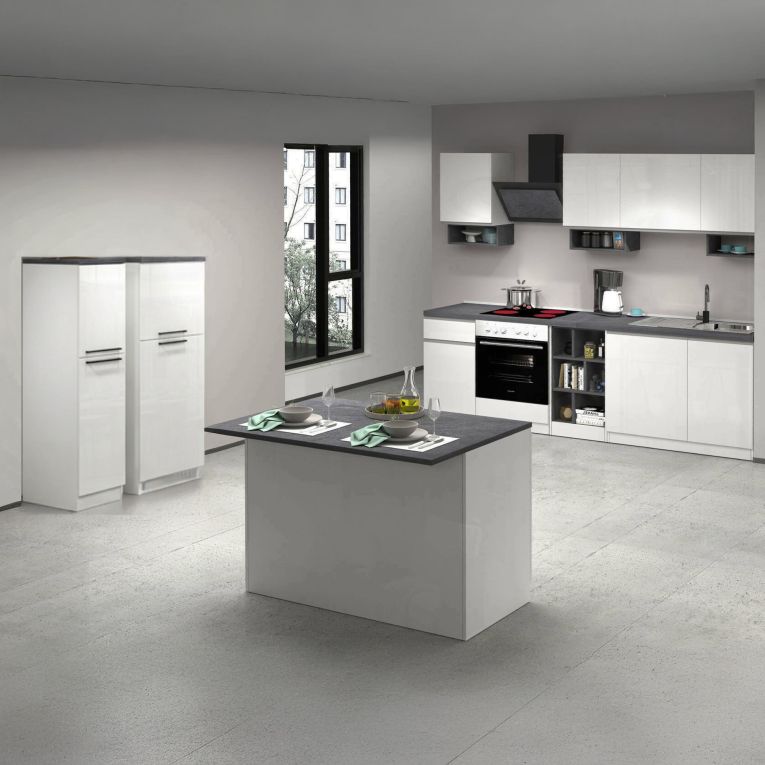 Cucina Bianco Lucido Grigio Ardesia Con cassetti, Elettrodomestici non inclusi, 12 Ante Made in Italy - Balme