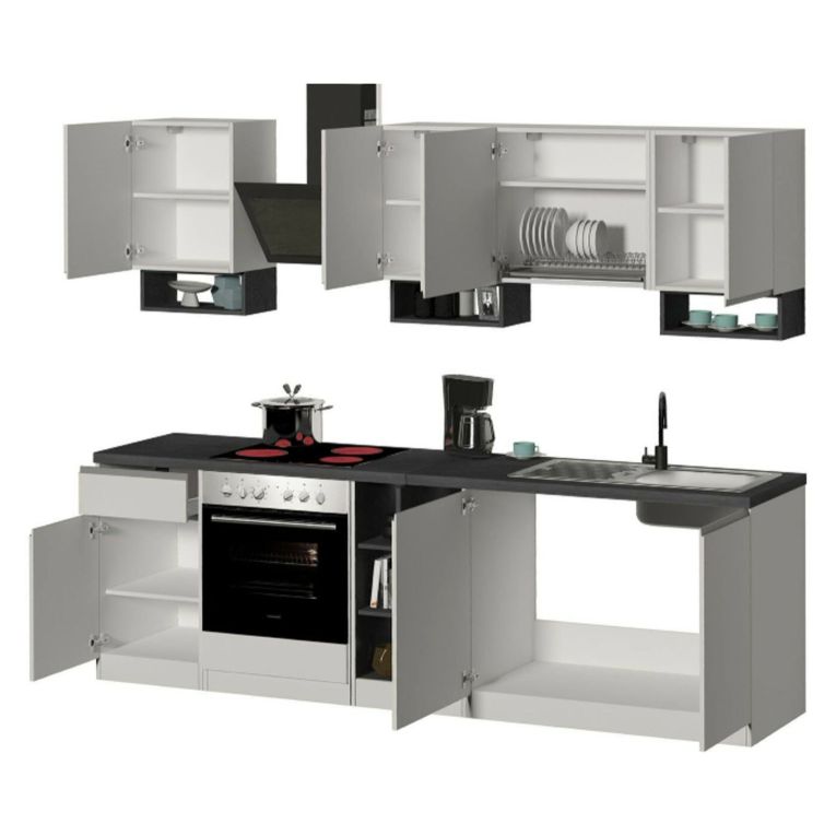 Cucina Bianco Lucido Grigio Ardesia Con cassetti, Elettrodomestici non inclusi, 12 Ante Made in Italy - Balme
