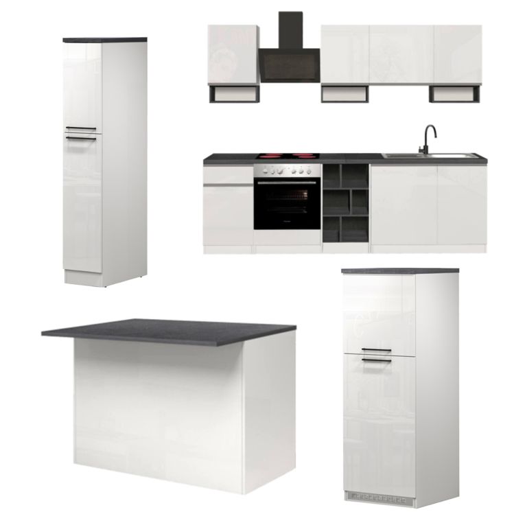 Cucina Bianco Lucido Grigio Ardesia Con cassetti, Elettrodomestici non inclusi, 12 Ante Made in Italy - Balme