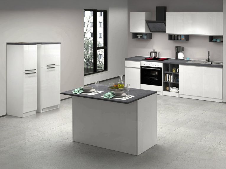 Cucina Bianco Lucido Grigio Ardesia Con cassetti, Elettrodomestici non inclusi, 12 Ante Made in Italy - Balme