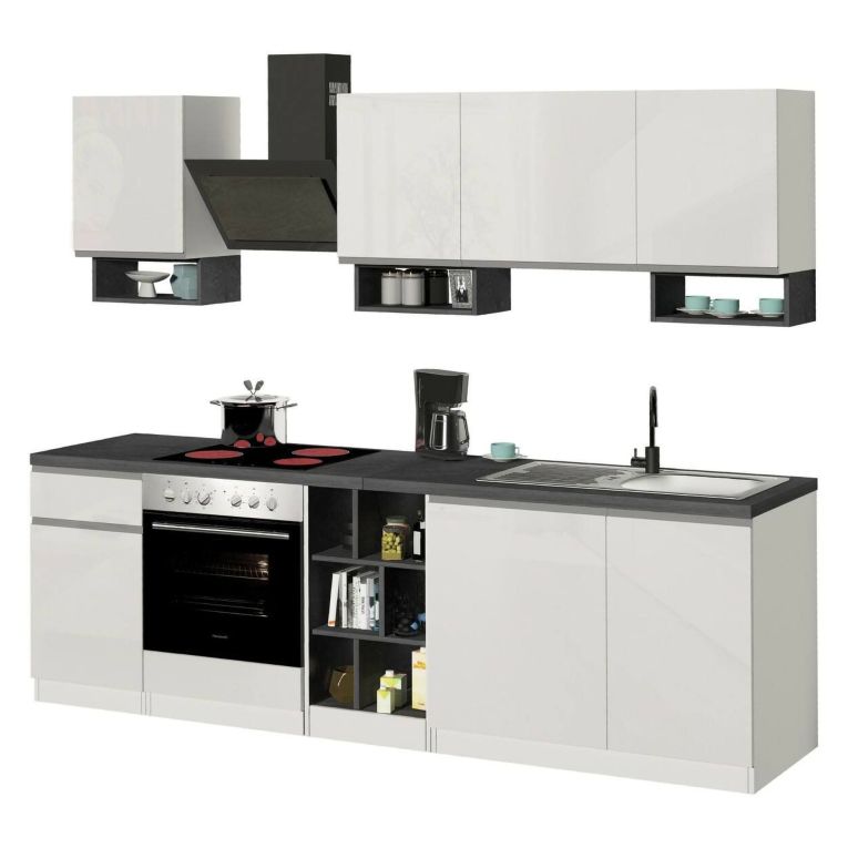 Cucina Bianco Lucido Grigio Ardesia Con cassetti, Elettrodomestici non inclusi, 7 Ante Made in Italy - Attimis