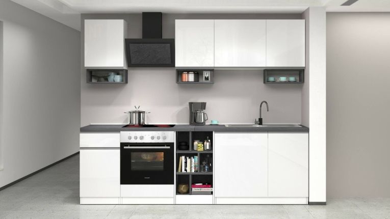 Cucina Bianco Lucido Grigio Ardesia Con cassetti, Elettrodomestici non inclusi, 7 Ante Made in Italy - Attimis