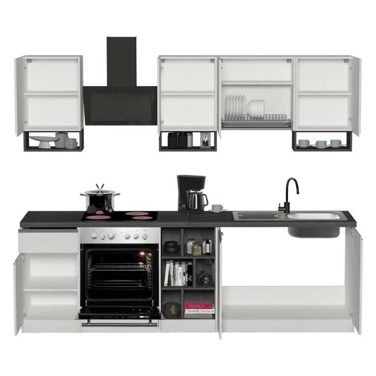 Cucina Bianco Lucido Grigio Ardesia Con cassetti, Elettrodomestici non inclusi, 7 Ante Made in Italy - Attimis