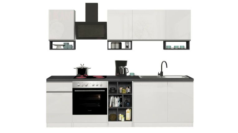 Cucina Bianco Lucido Grigio Ardesia Con cassetti, Elettrodomestici non inclusi, 7 Ante Made in Italy - Attimis