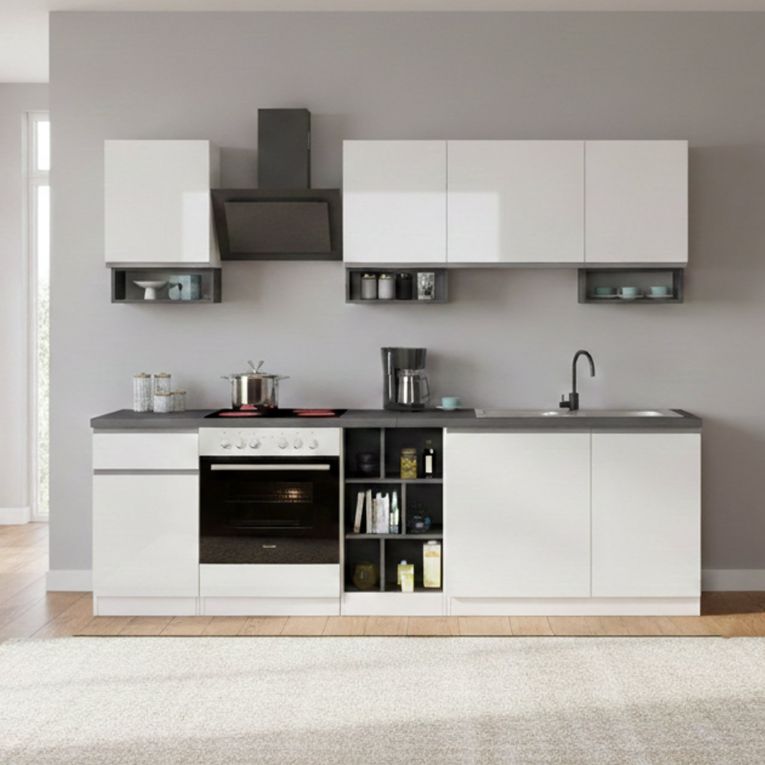 Cucina Bianco Lucido Grigio Ardesia Con cassetti, Elettrodomestici non inclusi, 7 Ante Made in Italy - Attimis