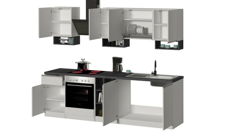Cucina Bianco Lucido Grigio Ardesia Con cassetti, Elettrodomestici non inclusi, 7 Ante Made in Italy - Attimis