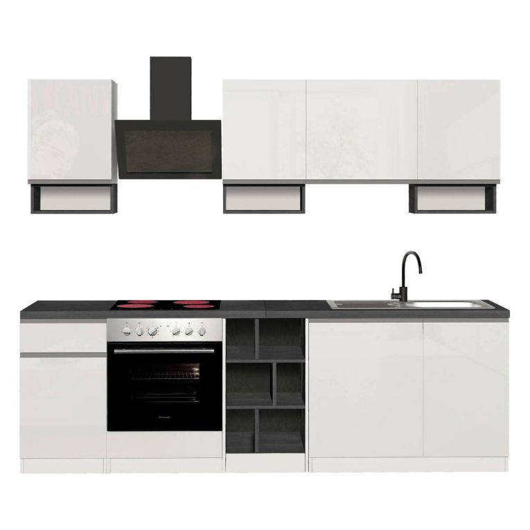 Cucina Bianco Lucido Grigio Ardesia Con cassetti, Elettrodomestici non inclusi, 7 Ante Made in Italy - Attimis