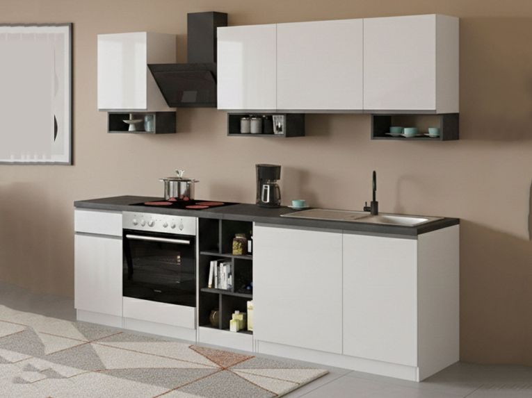 Cucina Bianco Lucido Grigio Ardesia Con cassetti, Elettrodomestici non inclusi, 7 Ante Made in Italy - Attimis