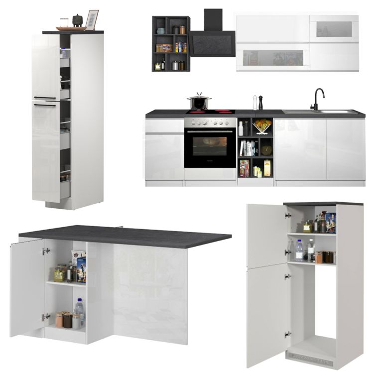 Cucina Bianco Lucido Grigio Ardesia Con cassetti, Elettrodomestici non inclusi, Made in Italy - Balme