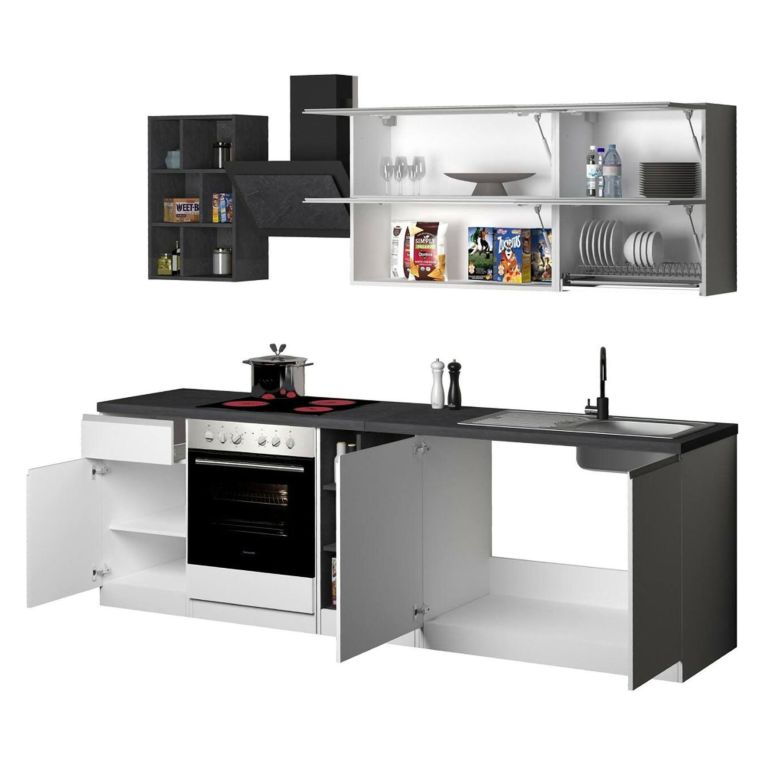 Cucina Bianco Lucido Grigio Ardesia Con cassetti, Elettrodomestici non inclusi, Made in Italy - Balme