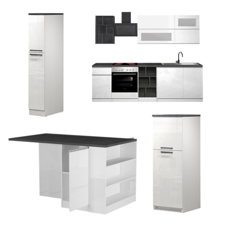 Cucina Bianco Lucido Grigio Ardesia Con cassetti, Elettrodomestici non inclusi, Made in Italy - Balme