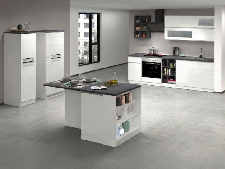 Cucina Bianco Lucido Grigio Ardesia Con cassetti, Elettrodomestici non inclusi, Made in Italy - Balme