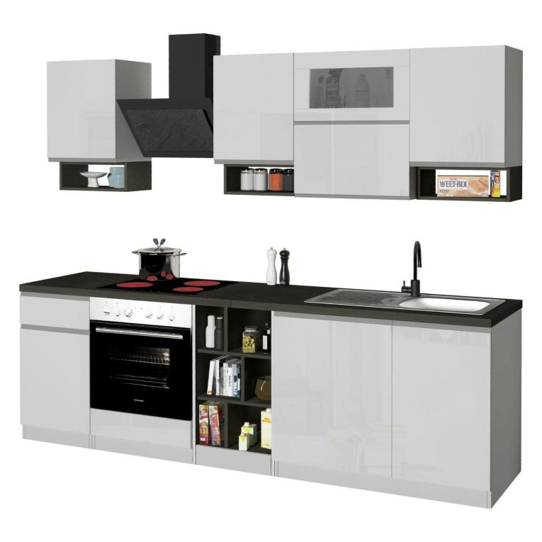 Cucina Bianco Lucido Grigio Ardesia Con cassetti, Elettrodomestici non inclusi, Modulabile Made in Italy - Attiko