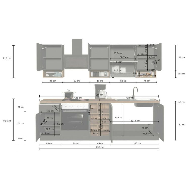 Cucina Bianco Lucido Grigio Ardesia Con cassetti, Elettrodomestici non inclusi, Modulabile Made in Italy - Attiko