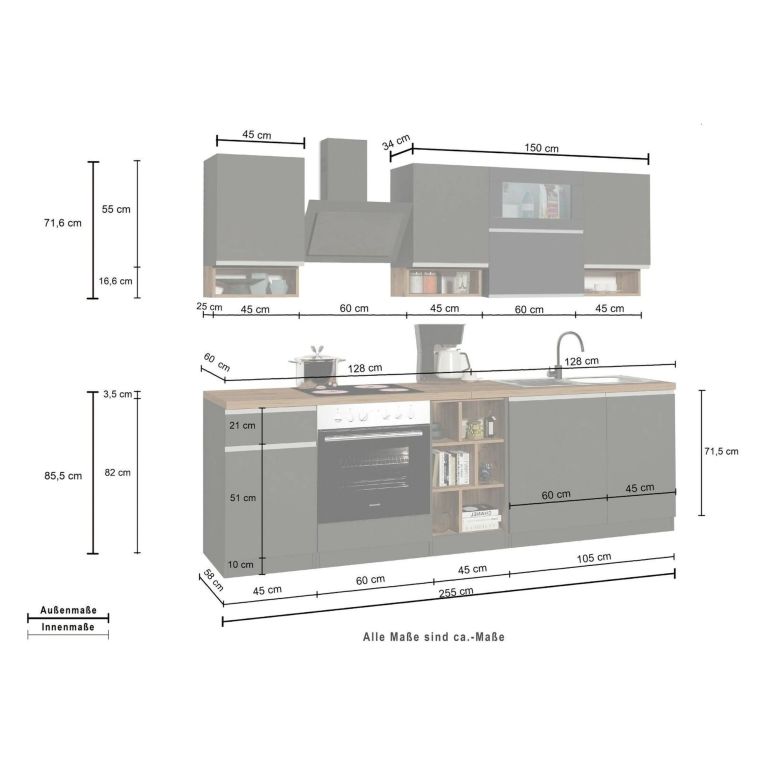 Cucina Bianco Lucido Grigio Ardesia Con cassetti, Elettrodomestici non inclusi, Modulabile Made in Italy - Attiko