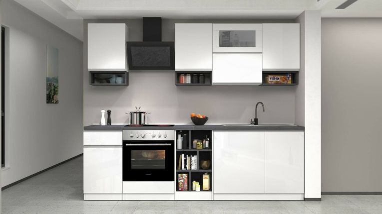 Cucina Bianco Lucido Grigio Ardesia Con cassetti, Elettrodomestici non inclusi, Modulabile Made in Italy - Attiko