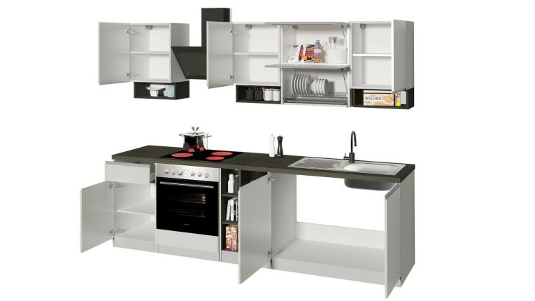 Cucina Bianco Lucido Grigio Ardesia Con cassetti, Elettrodomestici non inclusi, Modulabile Made in Italy - Attiko