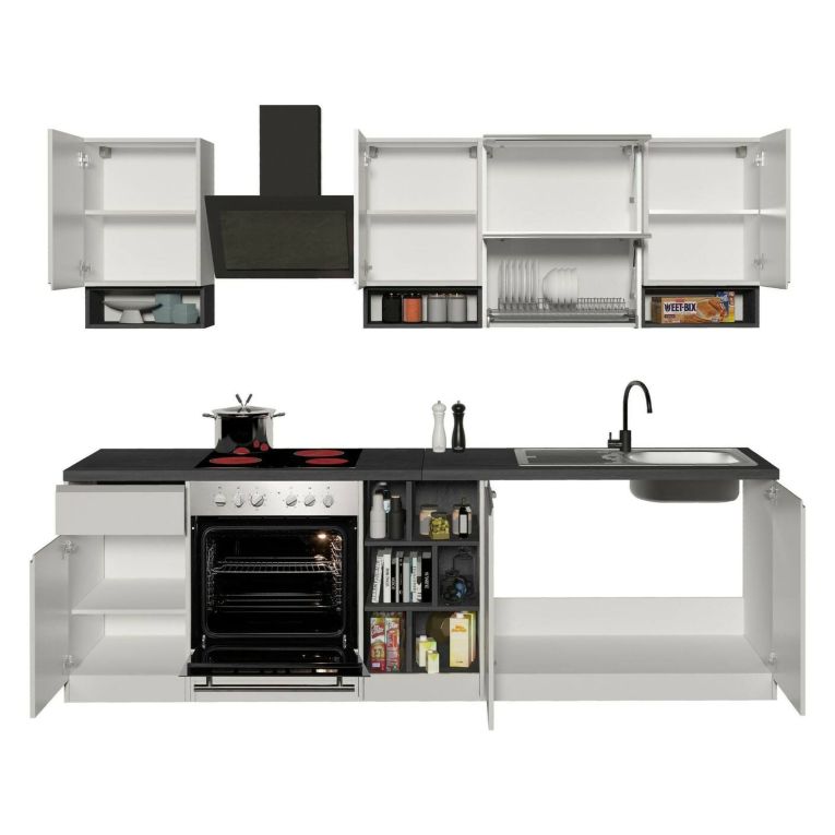 Cucina Bianco Lucido Grigio Ardesia Con cassetti, Elettrodomestici non inclusi, Modulabile Made in Italy - Attiko