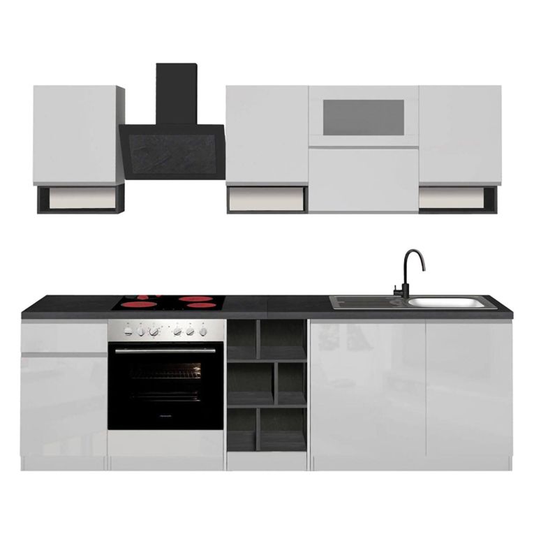 Cucina Bianco Lucido Grigio Ardesia Con cassetti, Elettrodomestici non inclusi, Modulabile Made in Italy - Attiko