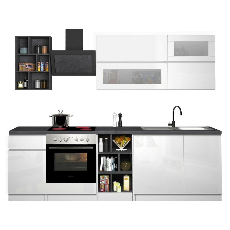 Cucina Bianco Lucido Grigio Ardesia Con cassetti, Elettrodomestici non inclusi, Modulabile Made in Italy - Fonti