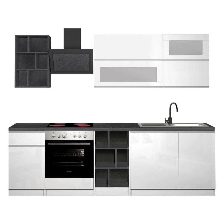 Cucina Bianco Lucido Grigio Ardesia Con cassetti, Elettrodomestici non inclusi, Modulabile Made in Italy - Fonti