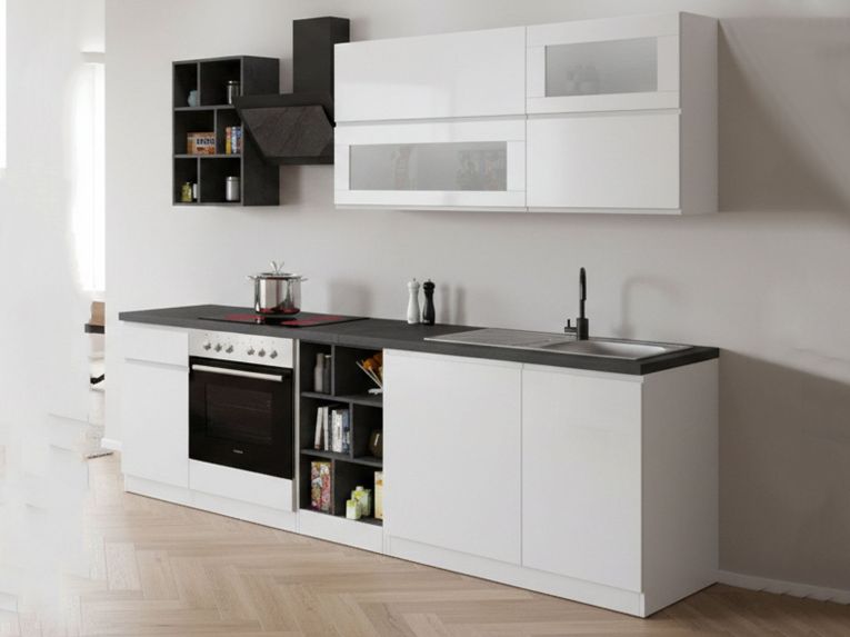 Cucina Bianco Lucido Grigio Ardesia Con cassetti, Elettrodomestici non inclusi, Modulabile Made in Italy - Fonti