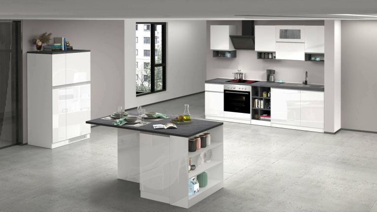 Cucina Bianco Lucido Grigio Ardesia Modulabile 29 Ripiani, 3 Cassetti Made in Italy - Balme