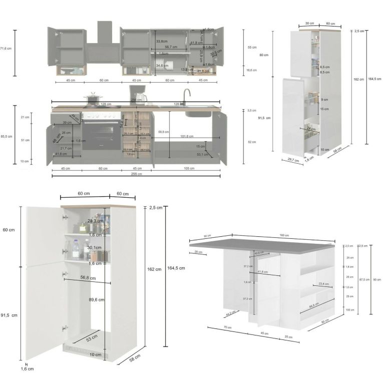 Cucina Bianco Lucido Grigio Ardesia Modulabile 29 Ripiani, 3 Cassetti Made in Italy - Balme