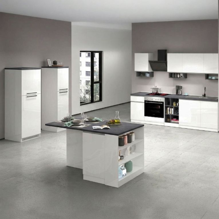 Cucina Bianco Lucido Grigio Ardesia Modulabile Con cassetti, Elettrodomestici non inclusi, Made in Italy - Balme