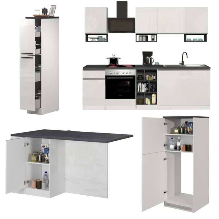 Cucina Bianco Lucido Grigio Ardesia Modulabile Con cassetti, Elettrodomestici non inclusi, Made in Italy - Balme