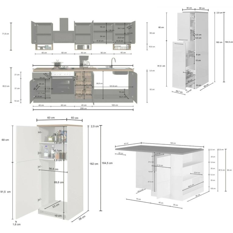 Cucina Bianco Lucido Grigio Ardesia Modulabile Con cassetti, Elettrodomestici non inclusi, Made in Italy - Balme
