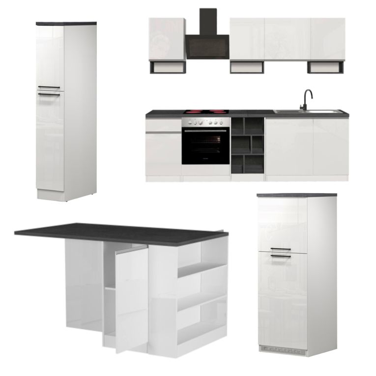 Cucina Bianco Lucido Grigio Ardesia Modulabile Con cassetti, Elettrodomestici non inclusi, Made in Italy - Balme