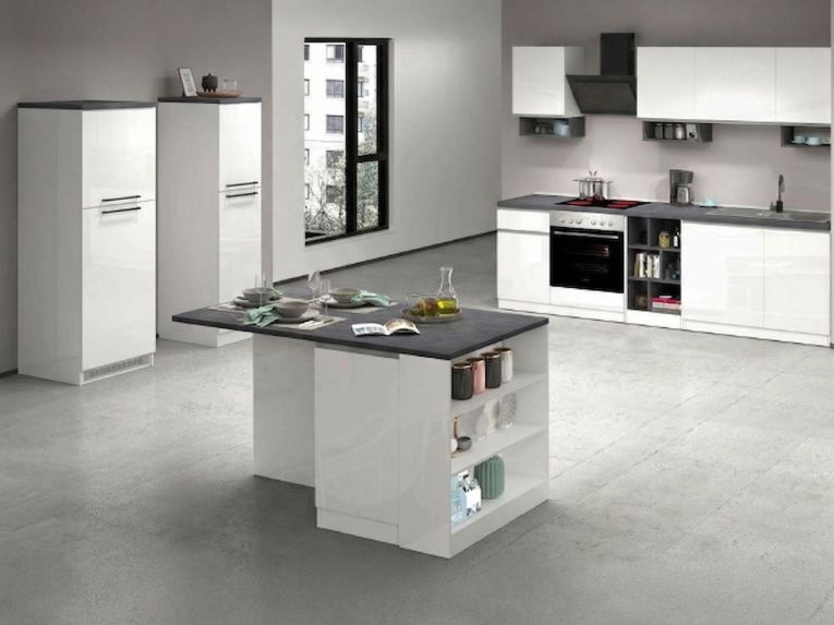 Cucina Bianco Lucido Grigio Ardesia Modulabile Con cassetti, Elettrodomestici non inclusi, Made in Italy - Balme