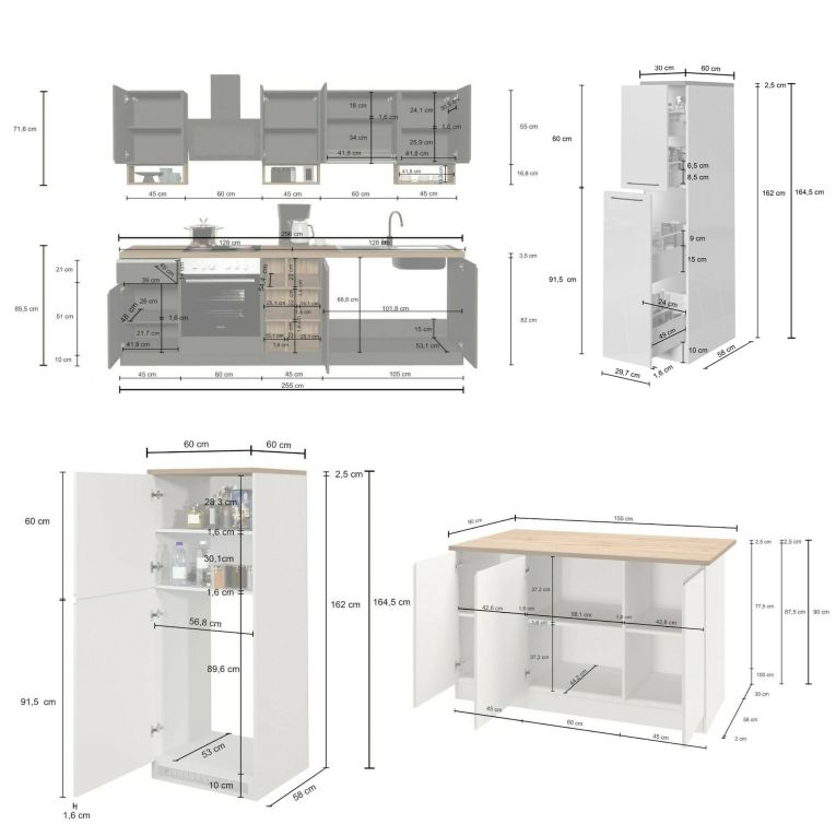 Cucina Bianco Lucido Marrone Rovere Con cassetti, Elettrodomestici non inclusi, Componibile Made in Italy - Armend