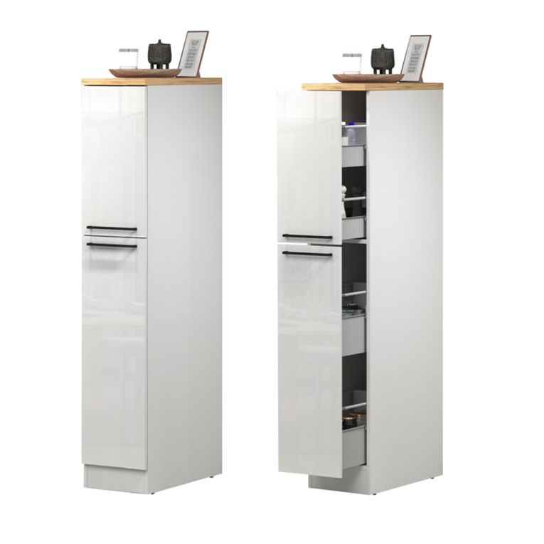 Cucina Bianco Lucido Marrone Rovere Con cassetti, Elettrodomestici non inclusi, Componibile Made in Italy - Armend
