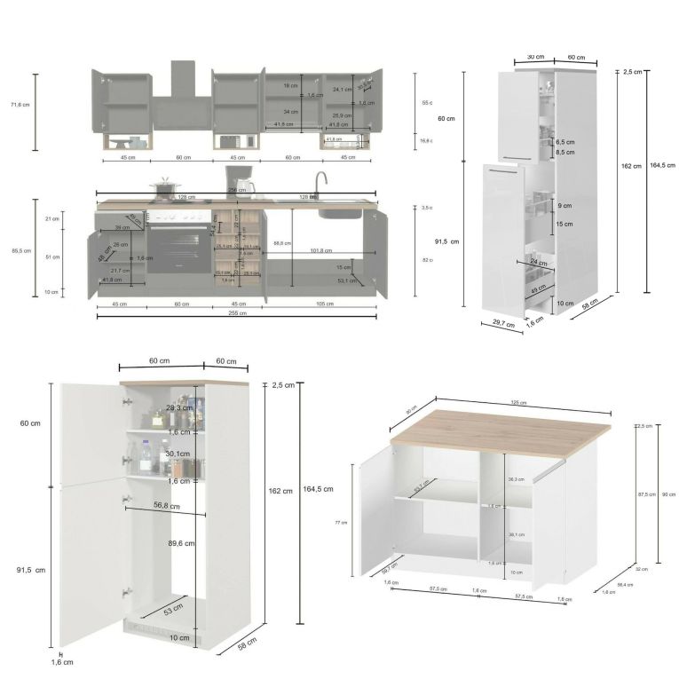 Cucina Bianco Lucido Marrone Rovere Con cassetti, Elettrodomestici non inclusi, Modulabile Made in Italy - Armend