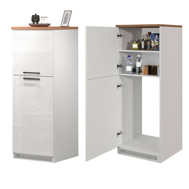 Cucina Bianco Lucido Marrone Rovere Con cassetti, Elettrodomestici non inclusi, Modulabile Made in Italy - Armend